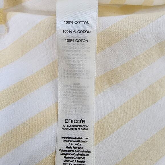 Chicos Shirt Women 2 US Large Button Yellow White Stripe Cotton Long Roll Sleeve - Picture 8 of 10